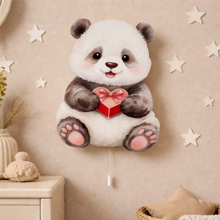 Kawaii Panda mit Herz LED-Wandnachtlicht | LED Nachtlicht Holz