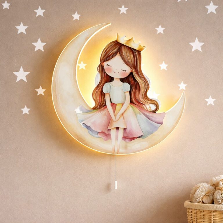 Prinzessin auf dem Mond LED-Wandnachtlicht | LED Nachtlicht Holz