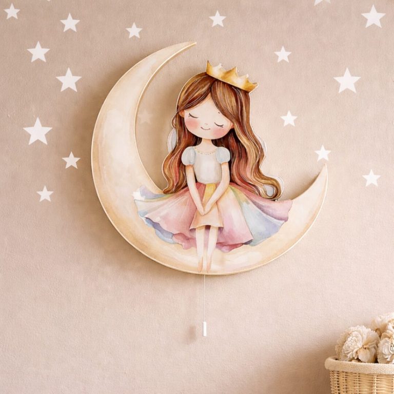 Prinzessin auf dem Mond LED-Wandnachtlicht | LED Nachtlicht Holz