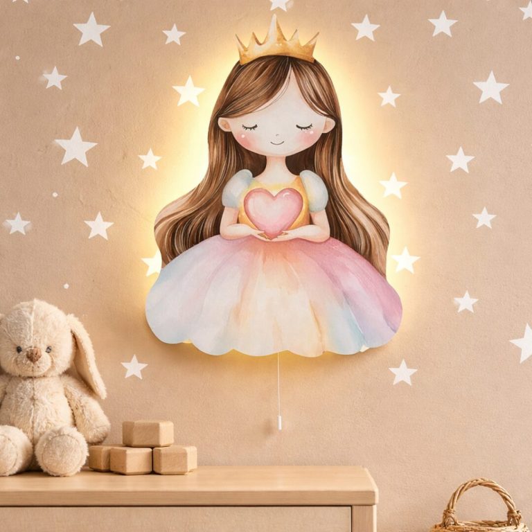 Prinzessin Krone und Herz LED-Wandnachtlicht | LED Nachtlicht Holz