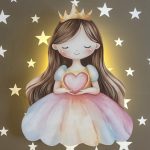 Prinzessin Krone und Herz LED-Wandnachtlicht | LED Nachtlicht Holz