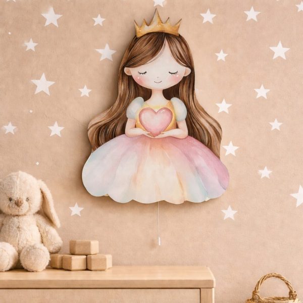 Prinzessin Krone und Herz LED-Wandnachtlicht | LED Nachtlicht Holz