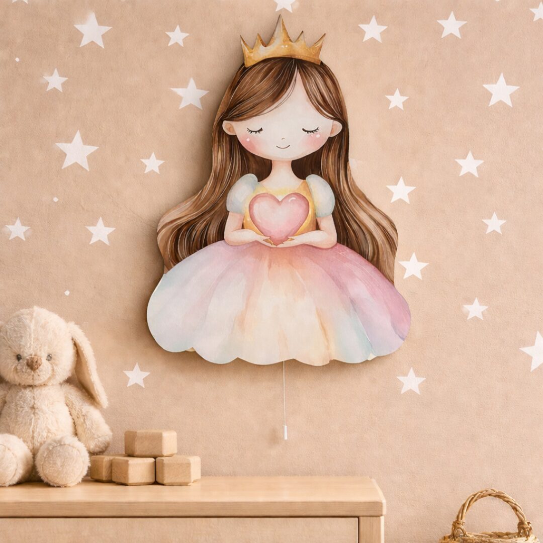 Prinzessin Krone und Herz LED-Wandnachtlicht | LED Nachtlicht Holz Prinzessin Krone und Herz LED-Wandnachtlicht | LED Nachtlicht Holz