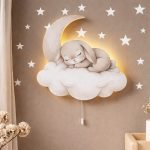 Schlafendes Kaninchen auf Mond und Wolke LED-Wandnachtlicht | LED Nachtlicht Holz