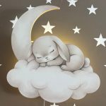 Schlafendes Kaninchen auf Mond und Wolke LED-Wandnachtlicht | LED Nachtlicht Holz