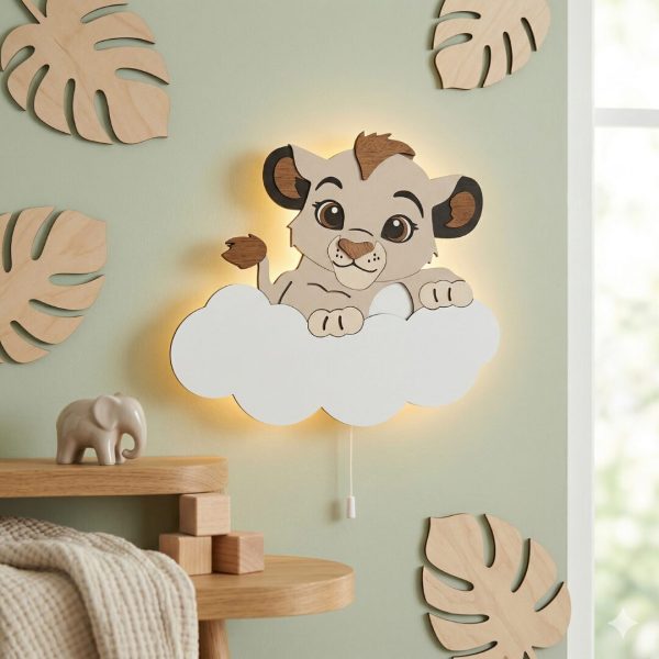 Personalisiertes Löwenbaby auf Wolke LED-Wandnachtlicht | LED Nachtlicht Holz