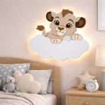 Personalisiertes Löwenbaby auf Wolke LED-Wandnachtlicht | LED Nachtlicht Holz