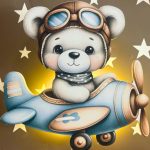Wandnachtlicht weißer Bär mit Flugzeug Aquarell | LED Nachtlicht Holz