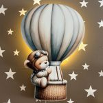 Wandnachtlicht Bär im Heißluftballon | LED Nachtlicht Holz