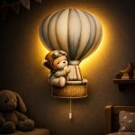 Wandnachtlicht Bär im Heißluftballon | LED Nachtlicht Holz
