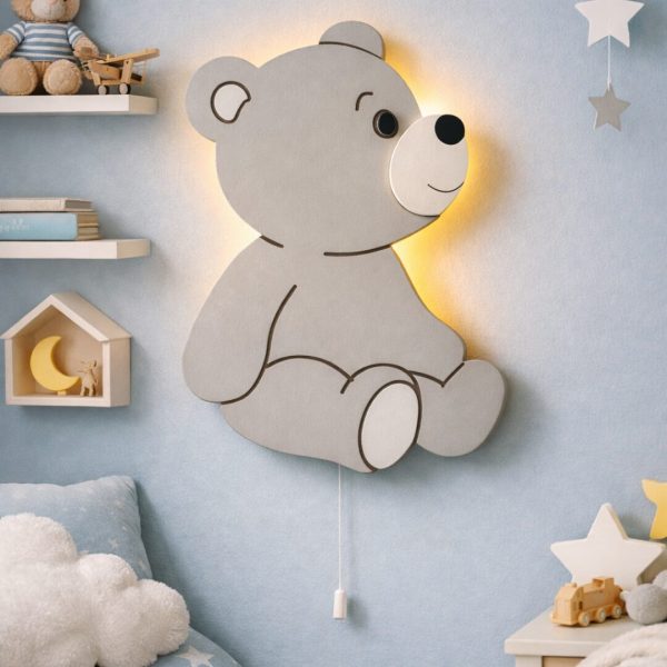 Sitzendes Bärchen LED-Wandnachtlicht aus Holz | LED Nachtlicht Holz