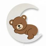 Schlafendes Bärchen auf Mond LED-Wandnachtlicht | LED Nachtlicht Holz