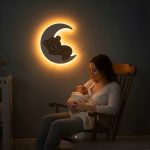 Schlafendes Bärchen auf Mond LED-Wandnachtlicht | LED Nachtlicht Holz