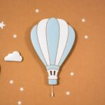 Luce notturna mongolfiera Cappadocia blu in legno con LED per cameretta