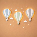 Set da 3 luci notturne mongolfiera Cappadocia blu verde e grigio per cameretta